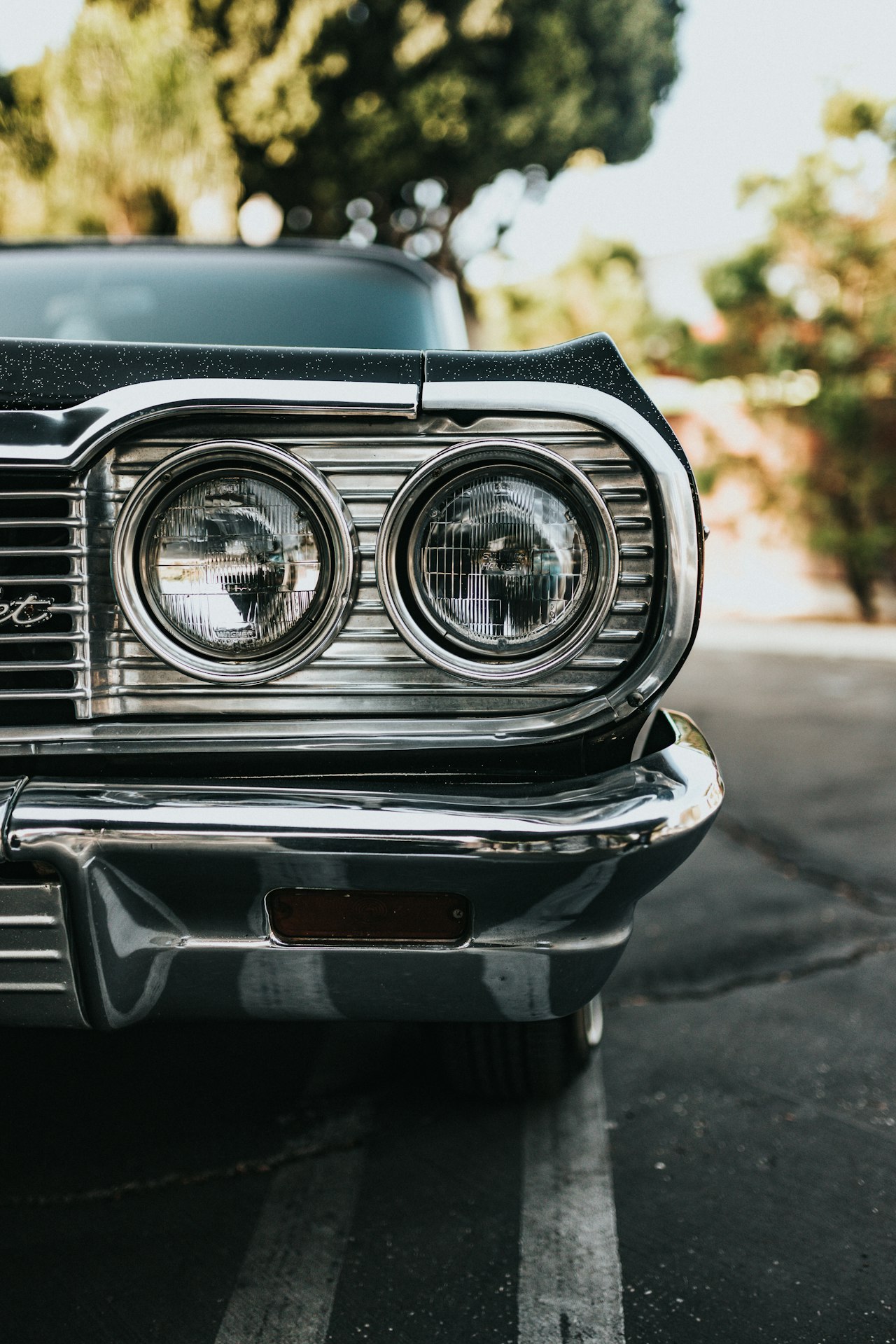 Polished chrome bumper on a classic car
