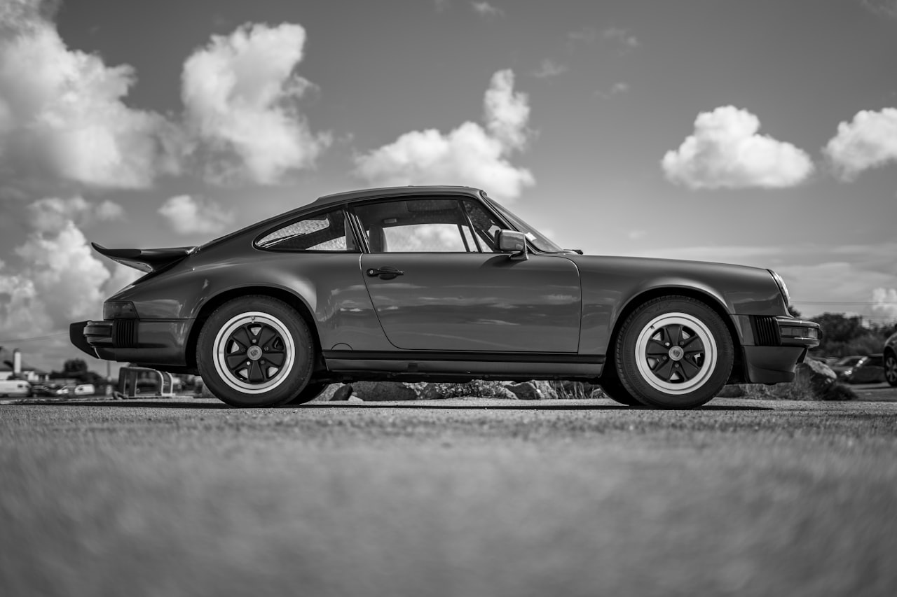 Air-cooled Porsche 911 on an open road